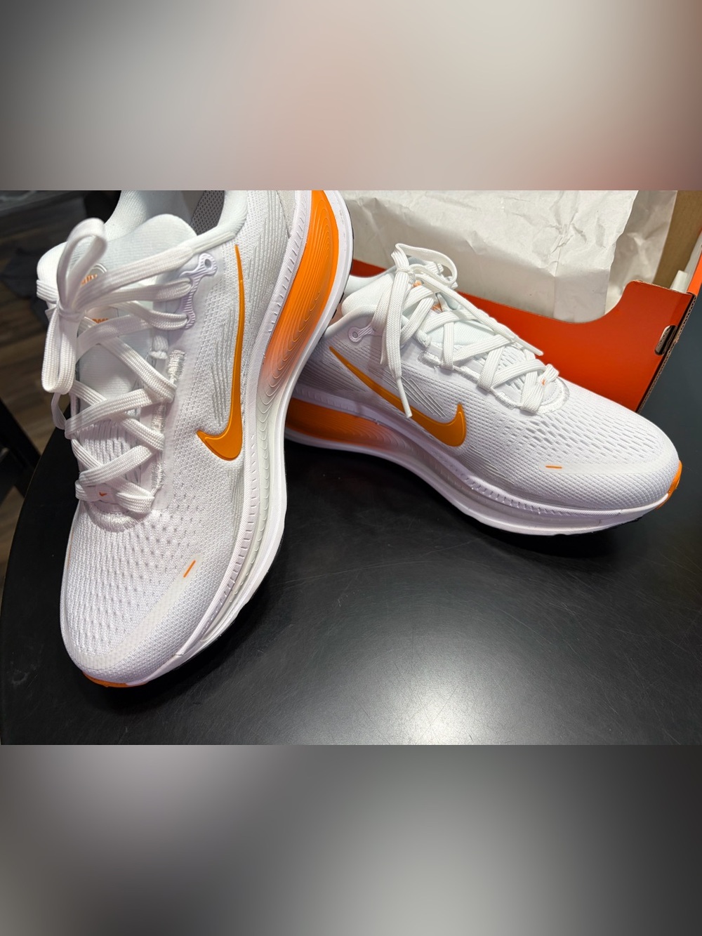 Nike White Sneakers with Orange Swoosh Accents